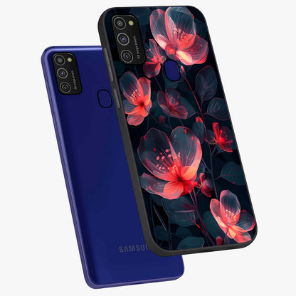Dark Shade of Flower Glass Case displayed in angled mockup highlighting moody floral illustration with aesthetic dark tones.