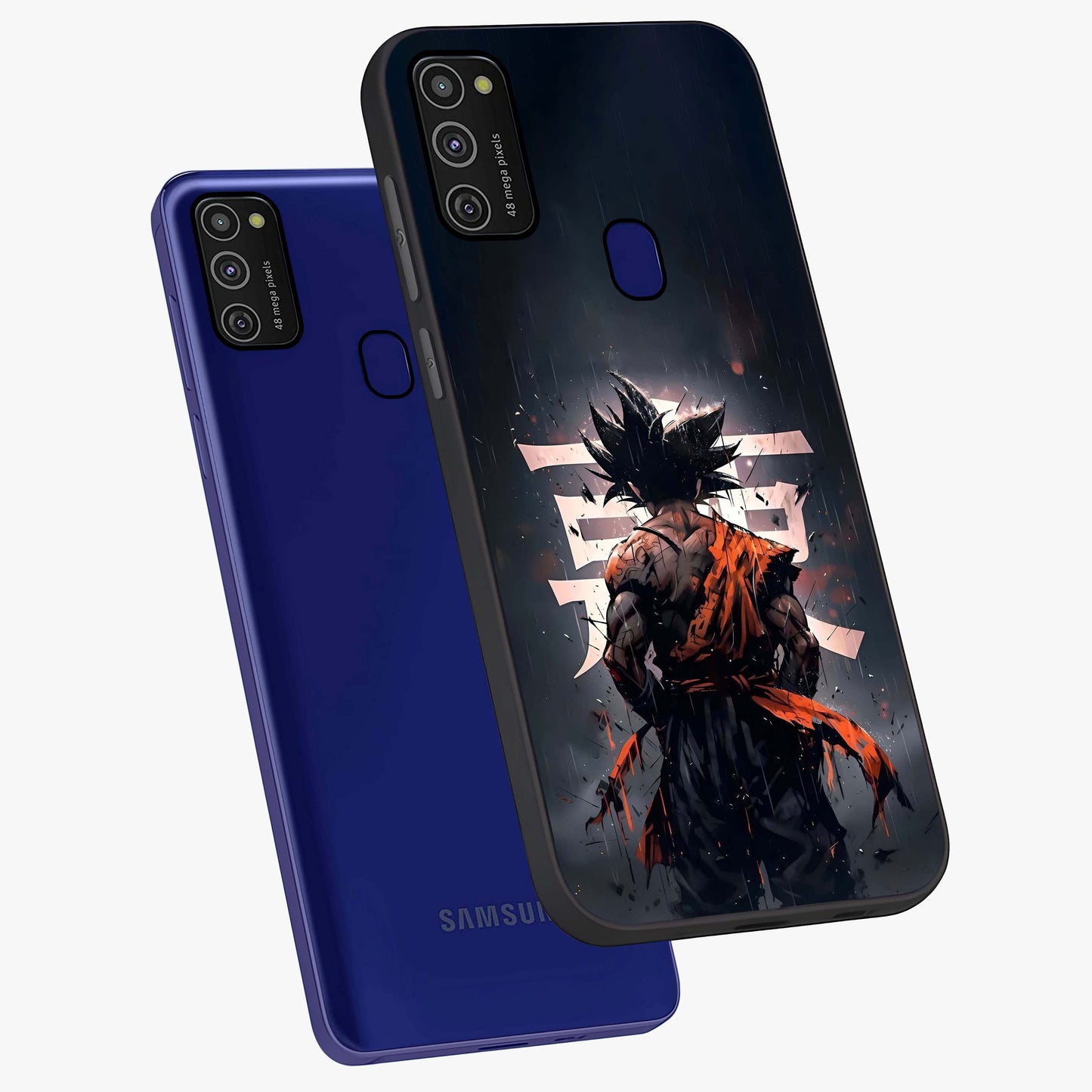 Dark Warrior In Rain Glass Case displayed in angled mockup highlighting dramatic warrior illustration with dark rain aesthetic.