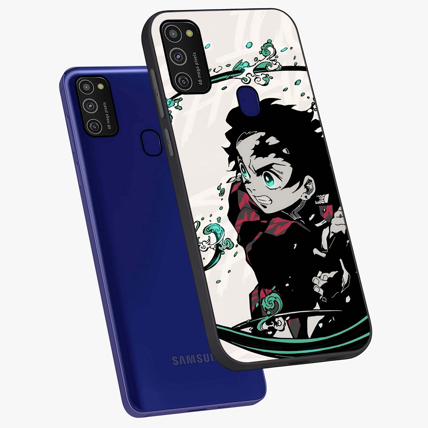 Demon Slayer Glass Case displayed in angled mockup highlighting dramatic anime character design with action aesthetic.
