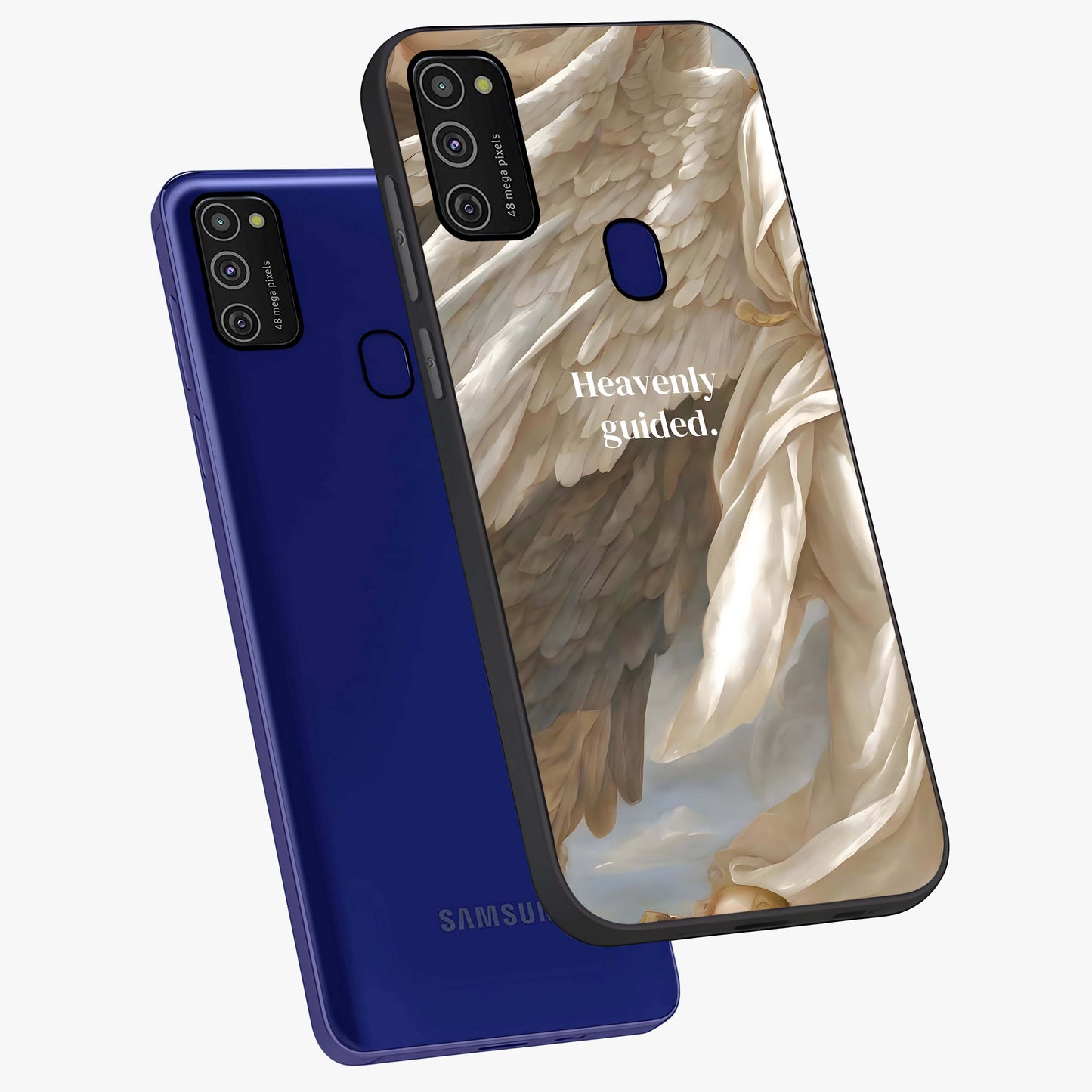 Divine Winged Grace Glass Case displayed in angled mockup highlighting graceful wing design with divine aesthetic style.