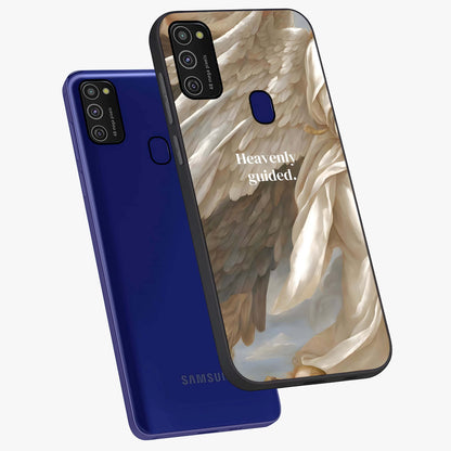 Divine Winged Grace Glass Case displayed in angled mockup highlighting graceful wing design with divine aesthetic style.
