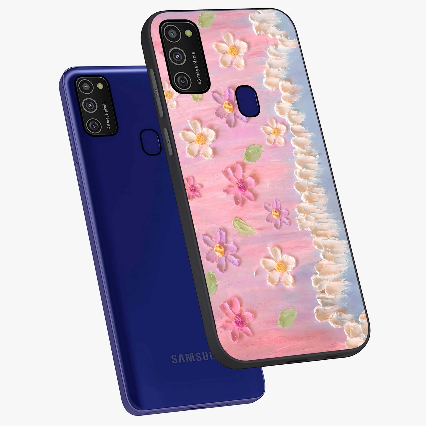 Dreamy Painted Garden Glass Case displayed in angled mockup highlighting colorful garden illustration with dreamy aesthetic style.