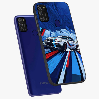 Drift Power Rush Glass Case displayed in angled mockup highlighting powerful drift car design with sporty aesthetic style.