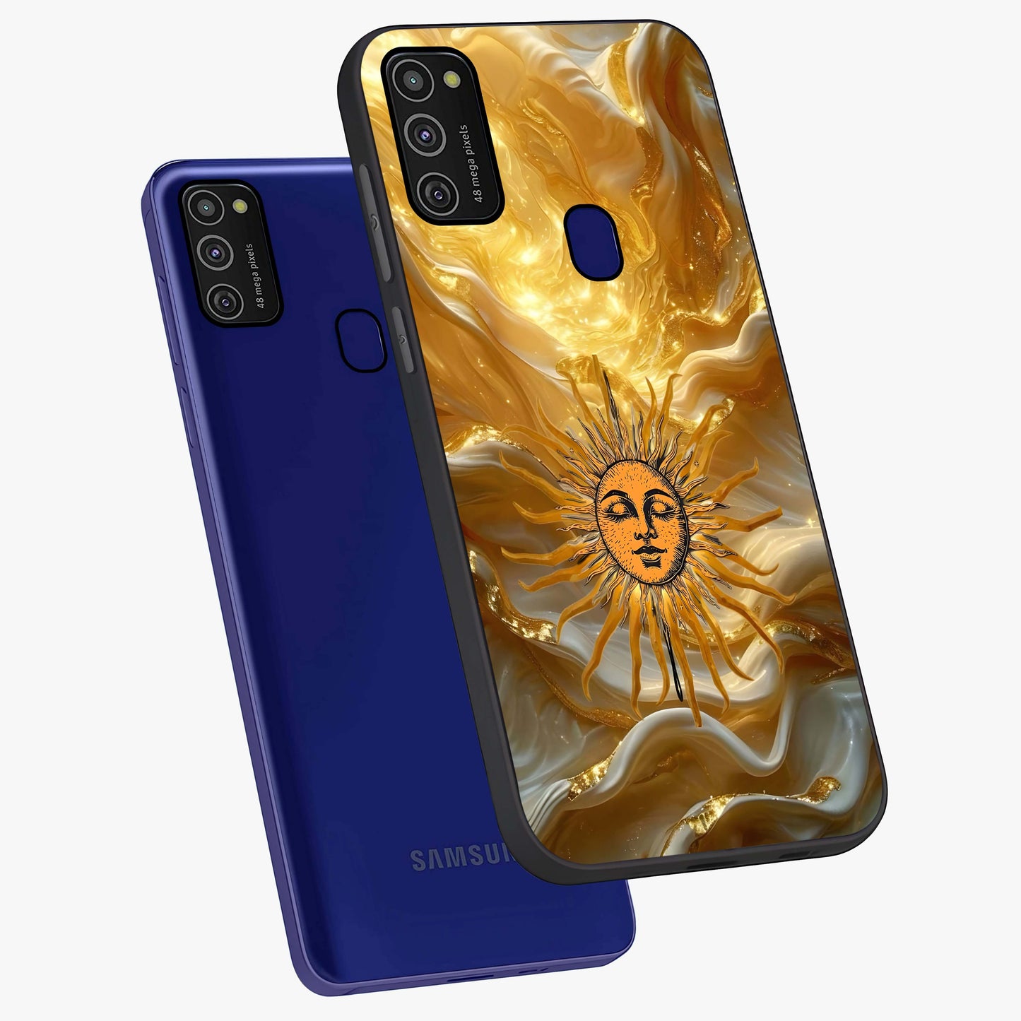 Eternal Golden Glow Glass Case displayed in angled mockup highlighting glowing golden aesthetic design with elegant style.