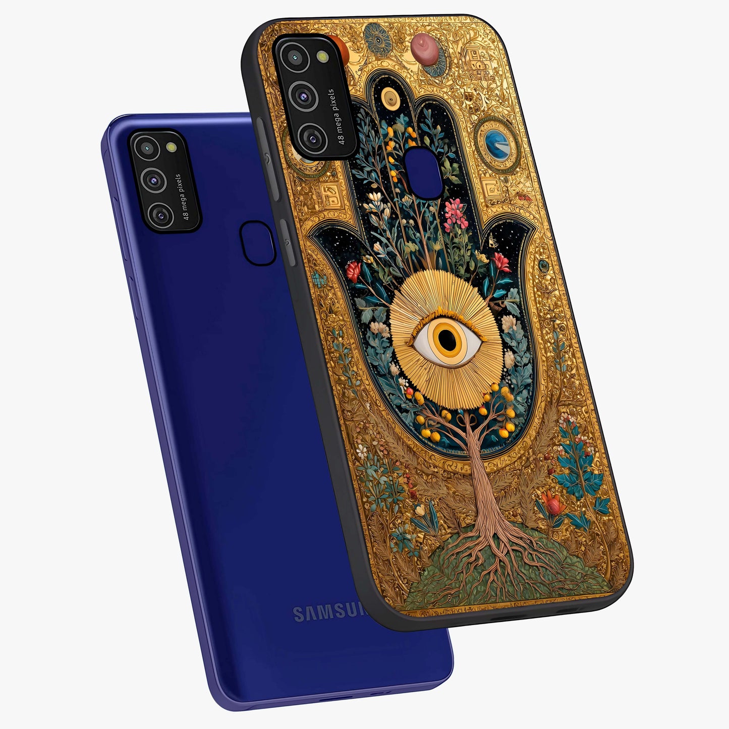 Ethereal Evil Eye Glass Case displayed in angled mockup highlighting protective evil eye symbol with spiritual aesthetic design.