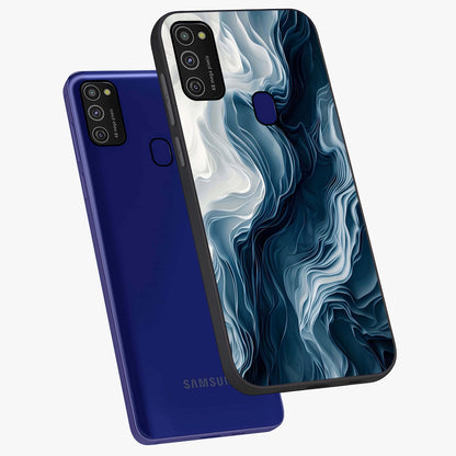 Ethereal Paper Marble Glass Case displayed in angled mockup highlighting elegant marble pattern with modern aesthetic style.