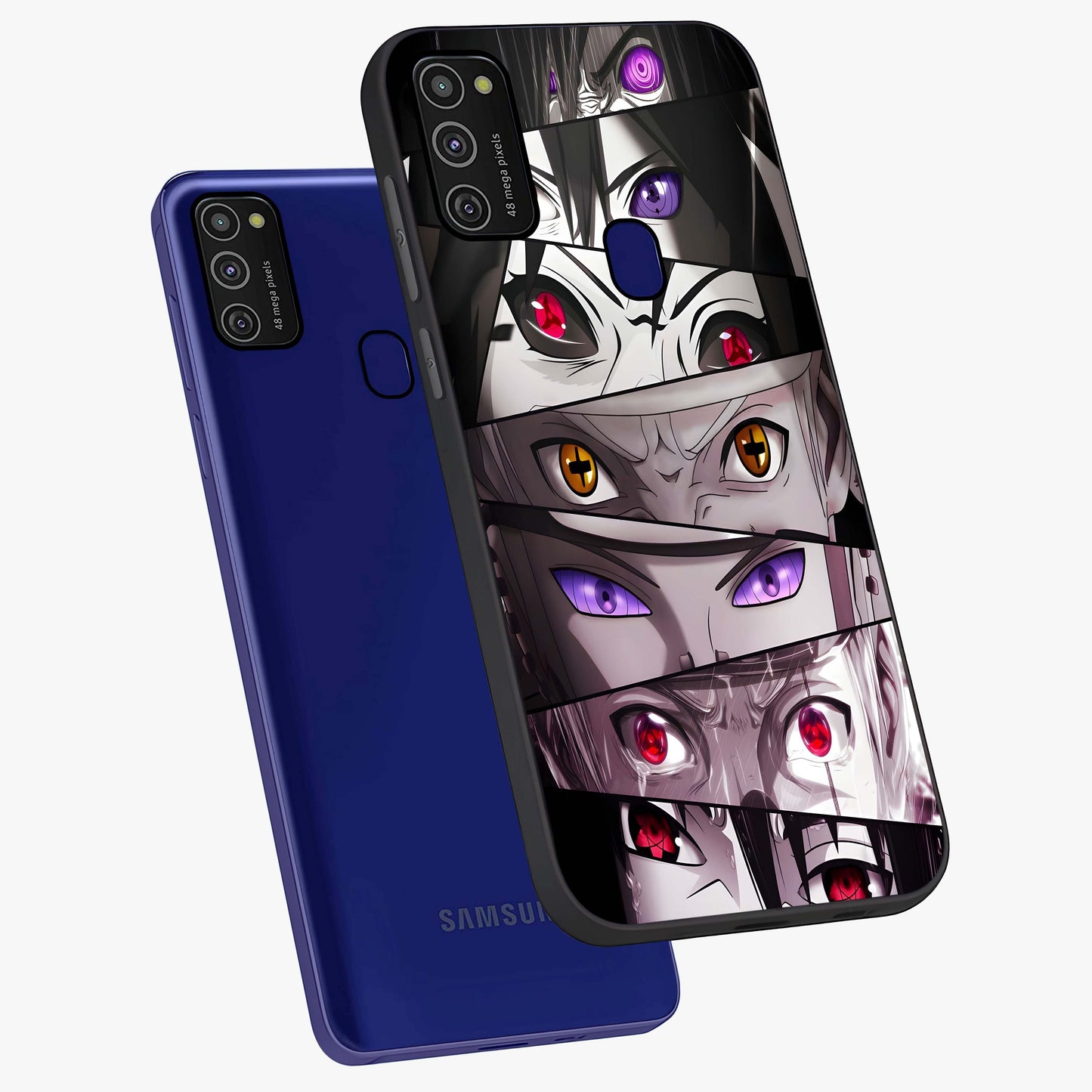 Eyes of Destiny Glass Case displayed in angled mockup highlighting bold eye illustration with mystical aesthetic style.