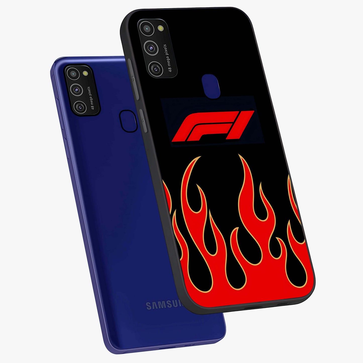 Fire F11 Glass Case displayed in angled mockup highlighting bold fire inspired graphic with energetic aesthetic style.