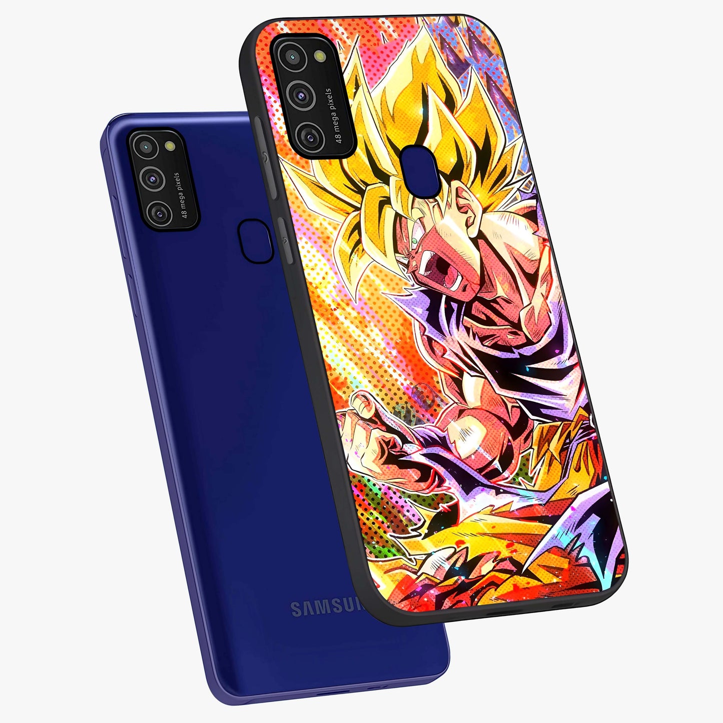 Firing Goku Glass Case displayed in angled mockup highlighting dynamic anime character design with action aesthetic.