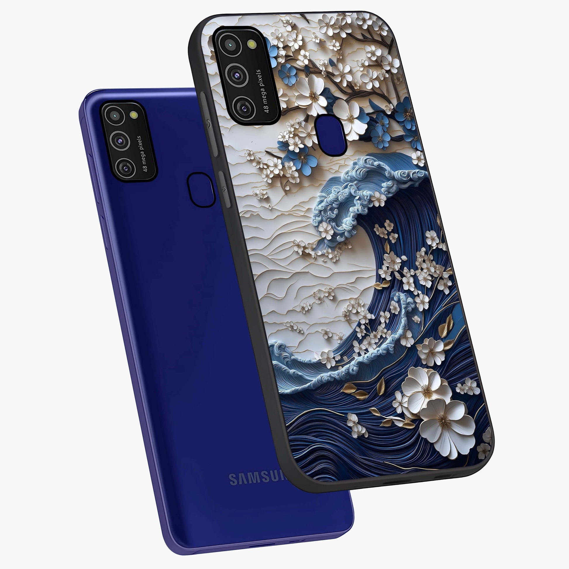 Floral Wave Origami Glass Case displayed in angled mockup highlighting geometric origami flower design with modern aesthetic style.