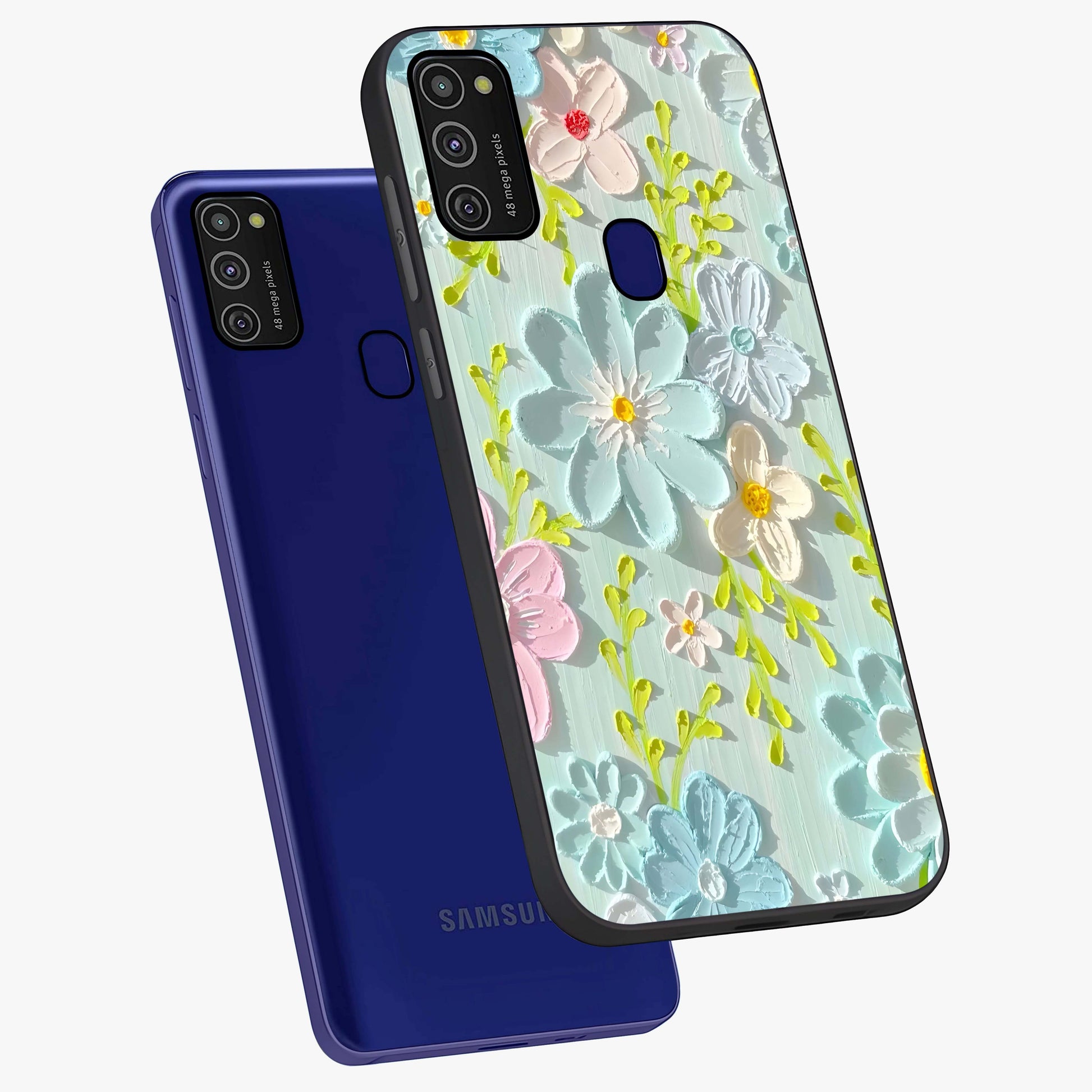 Frosted Petal Garden Glass Case displayed in angled mockup highlighting delicate flower petal design with calm garden aesthetic.