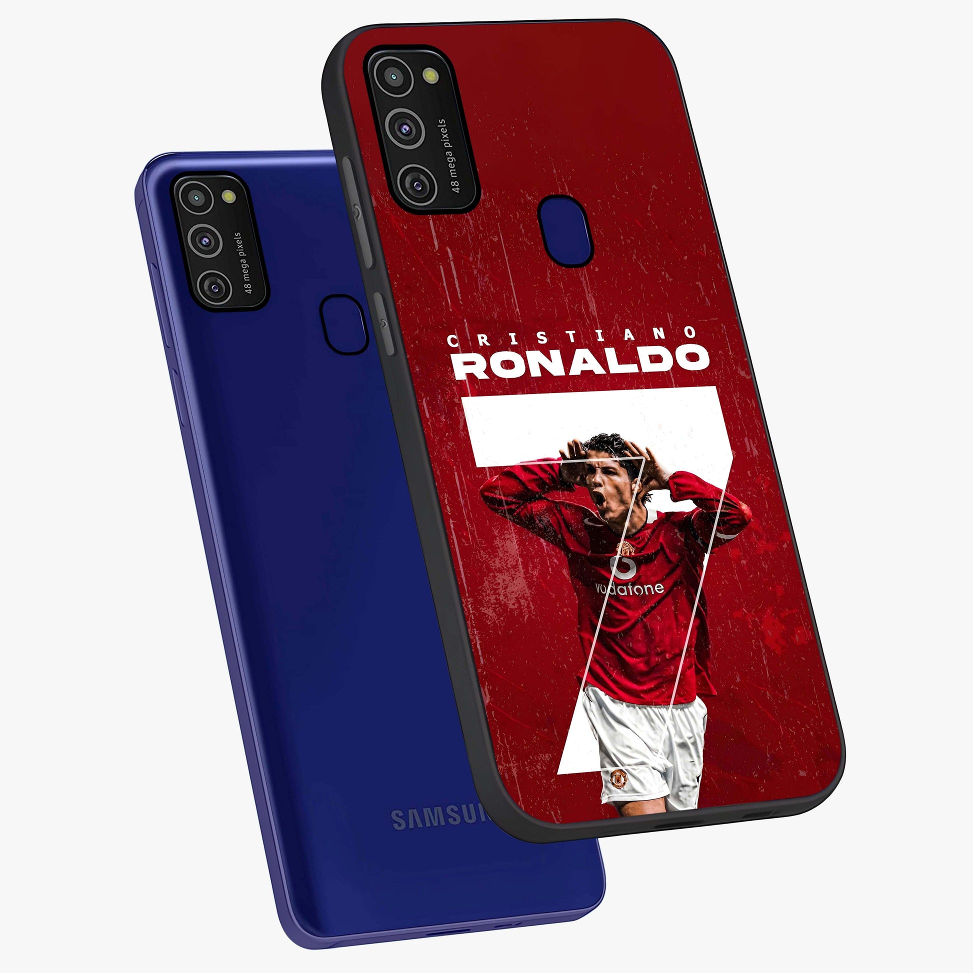 Goal Celebration Legacy Glass Case displayed in angled mockup highlighting energetic sports celebration design with bold athletic theme.