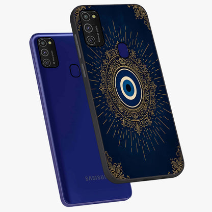 Golden Celestial Charm Glass Case displayed in angled mockup highlighting sparkling cosmic charm design with celestial aesthetic.