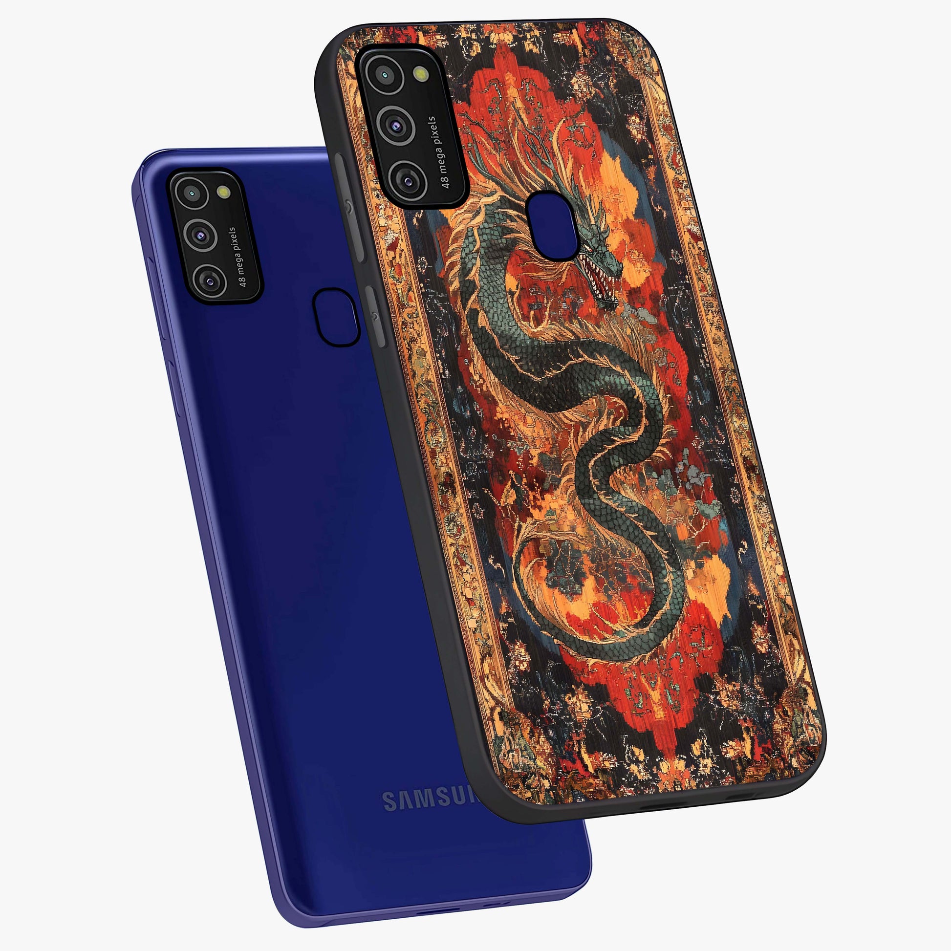 Inferno Dragon Soul Glass Case displayed in angled mockup highlighting powerful dragon illustration with inferno aesthetic.