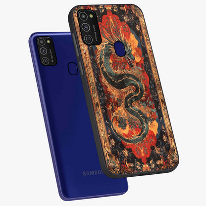 Inferno Dragon Soul Glass Case displayed in angled mockup highlighting powerful dragon illustration with inferno aesthetic.