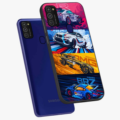 JDM Sports Car Glass Case displayed in angled mockup highlighting sleek Japanese racing car design with automotive aesthetic.