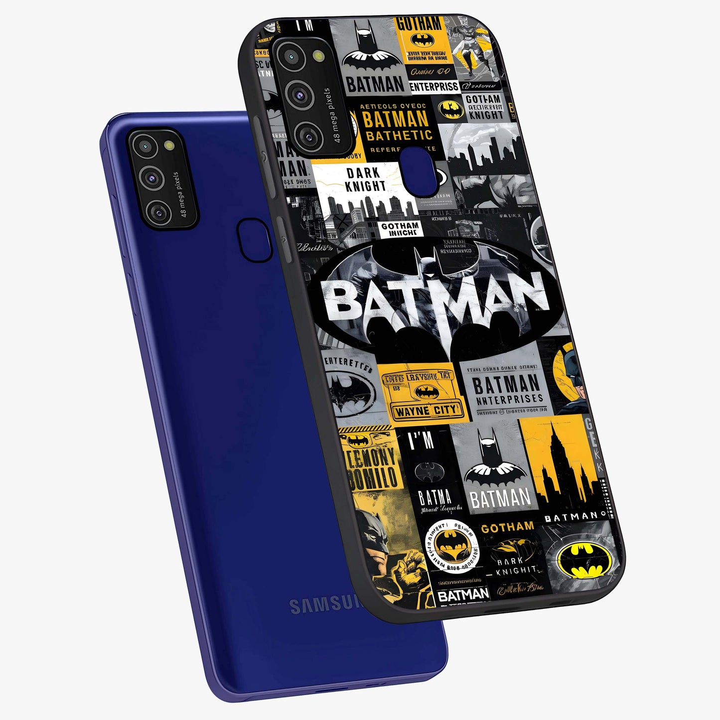 Knight Gotham Rise Glass Case displayed in angled mockup highlighting powerful knight silhouette design with dramatic aesthetic.