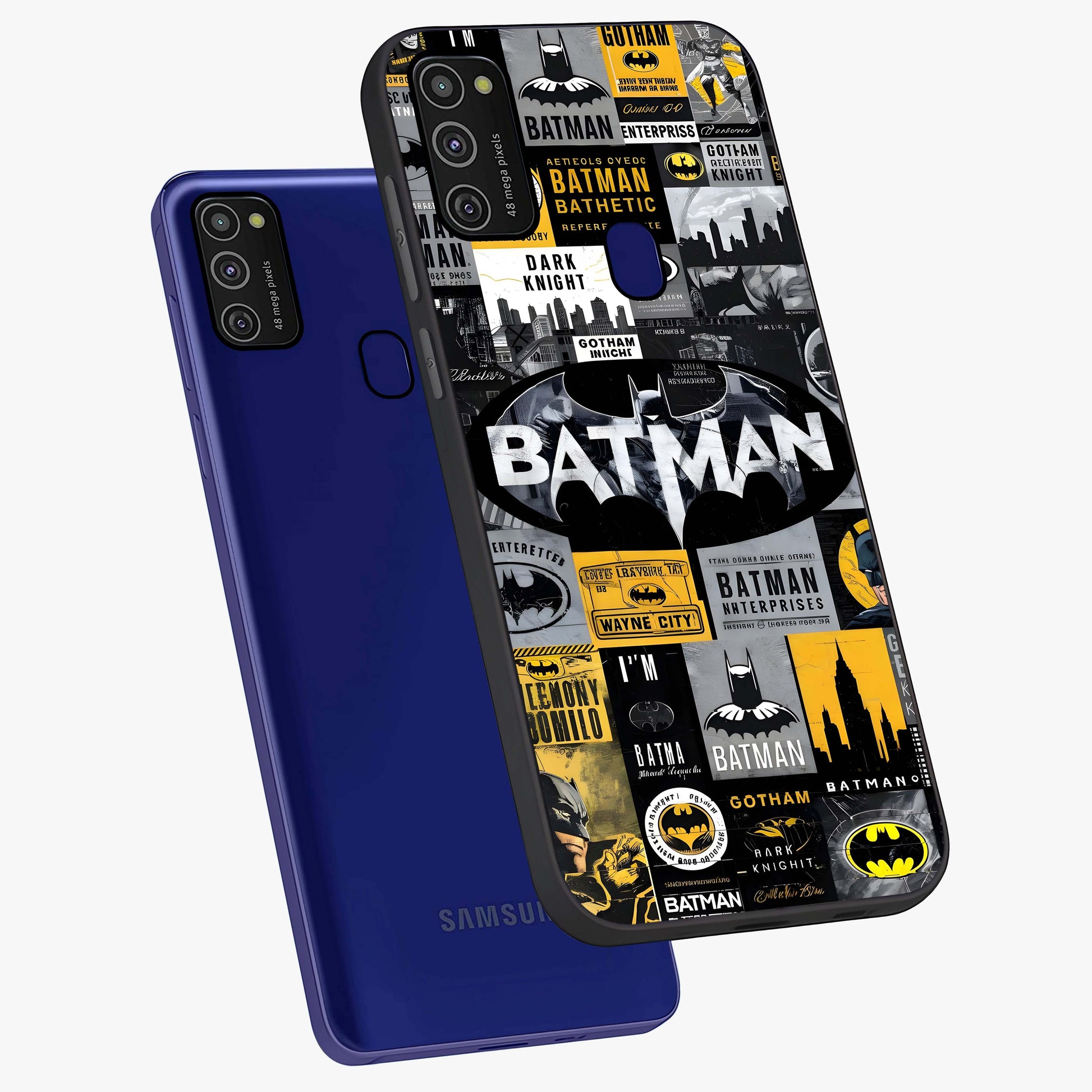 Knight Gotham Rise Glass Case displayed in angled mockup highlighting powerful knight silhouette design with dramatic aesthetic.