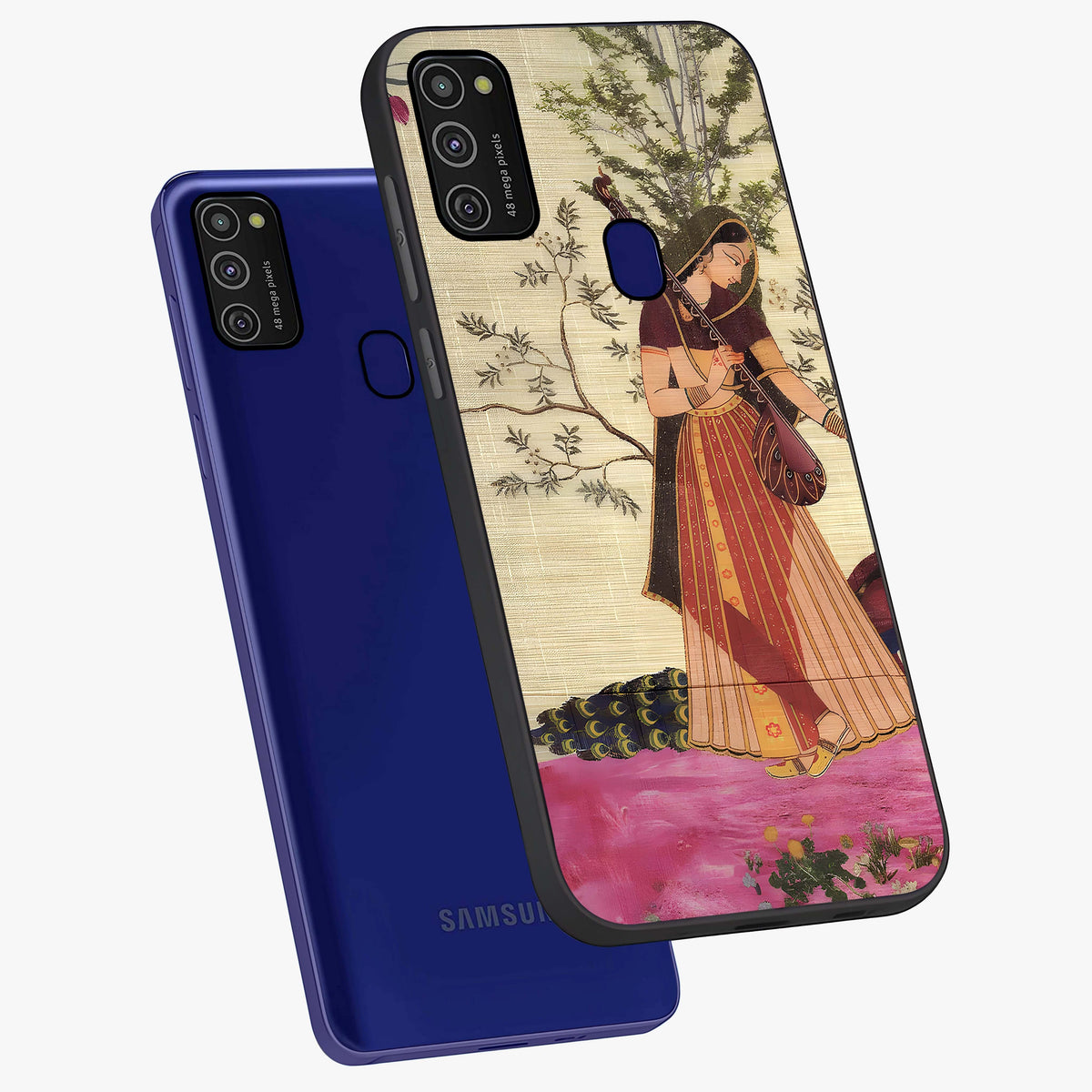 Lady With Veena Art Glass Case displayed in angled mockup highlighting graceful musical illustration with cultural artistic aesthetic.