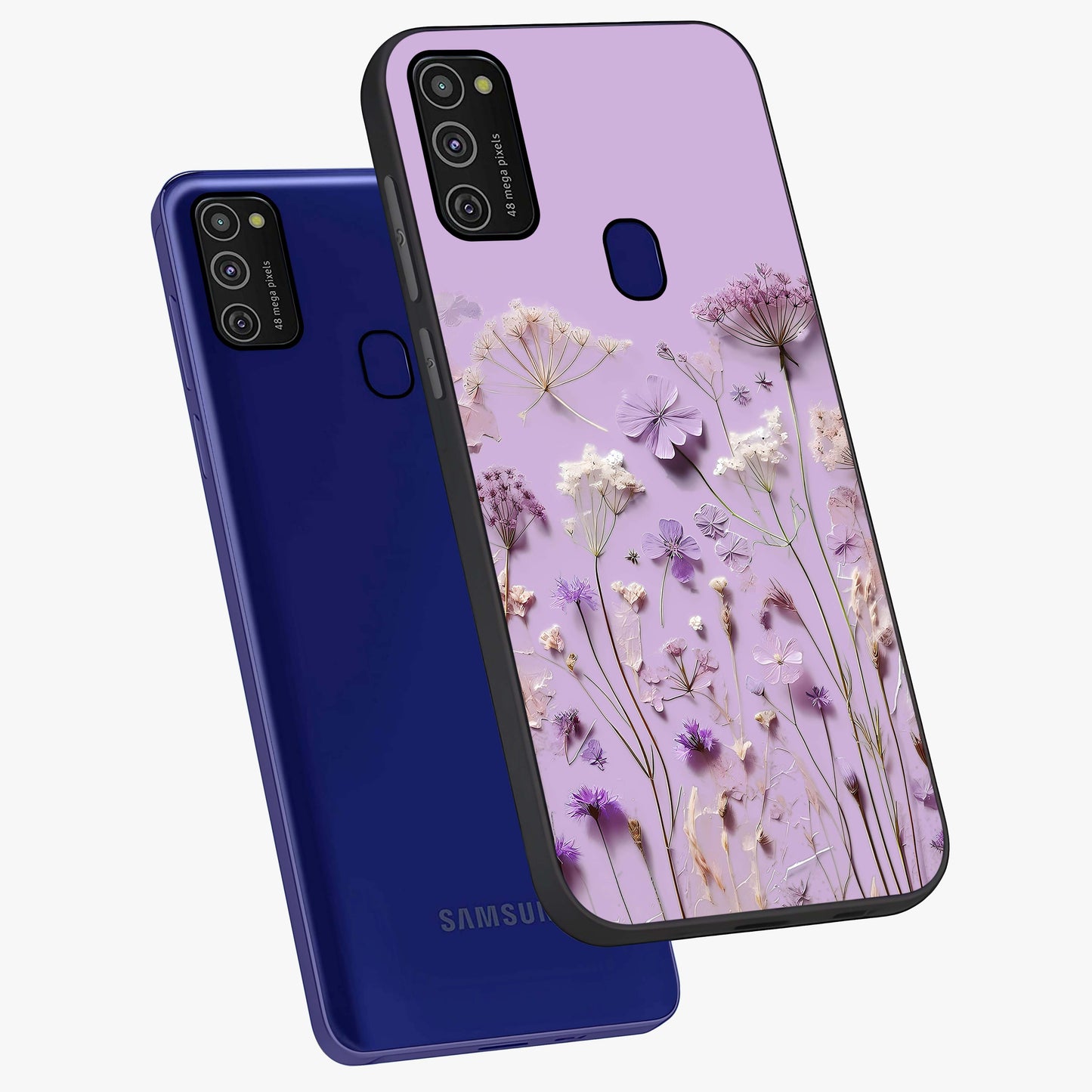 Lavender Blossom Dream Glass Case displayed in angled mockup highlighting dreamy lavender flower design with calming aesthetic style.