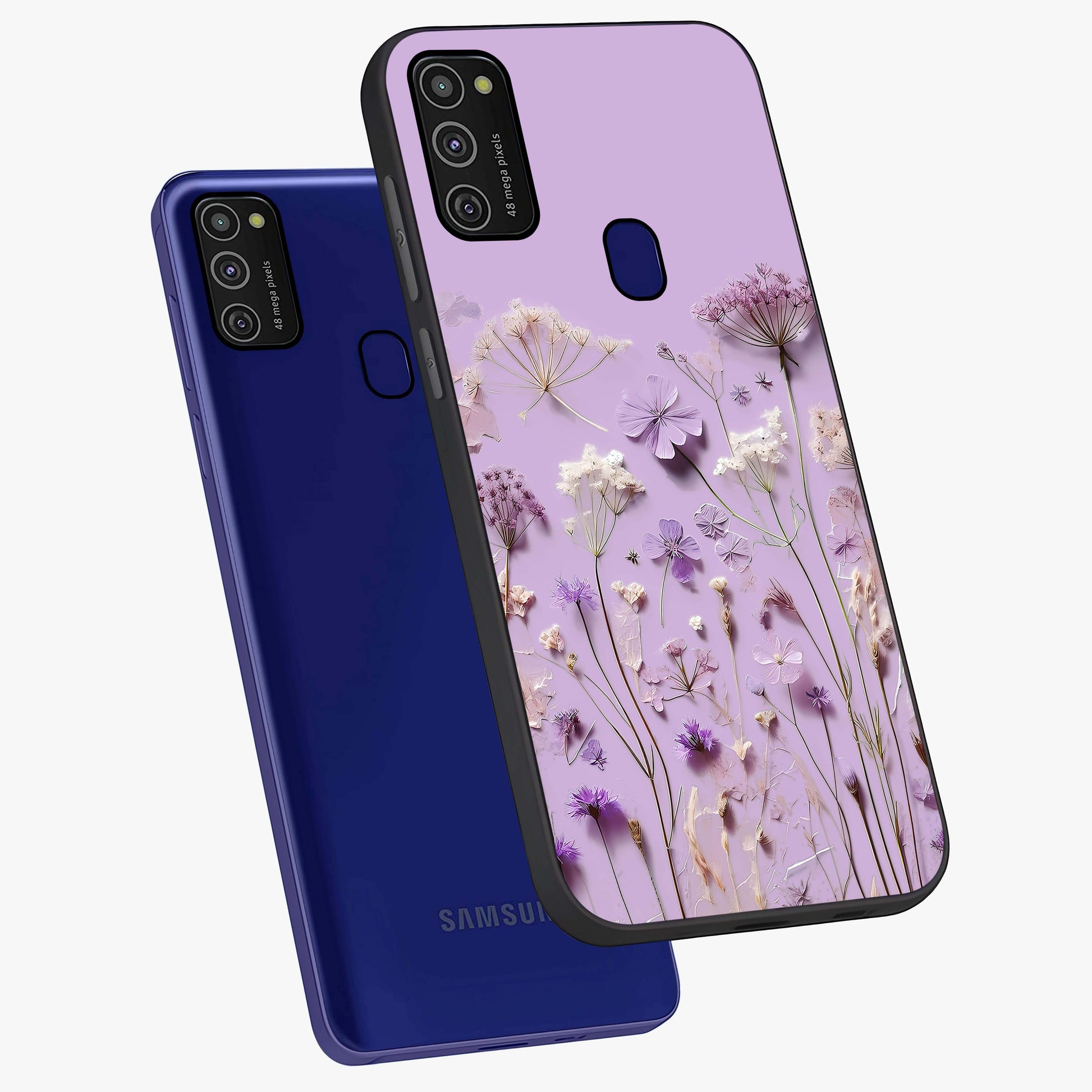 Lavender Blossom Dream Glass Case displayed in angled mockup highlighting dreamy lavender flower design with calming aesthetic style.