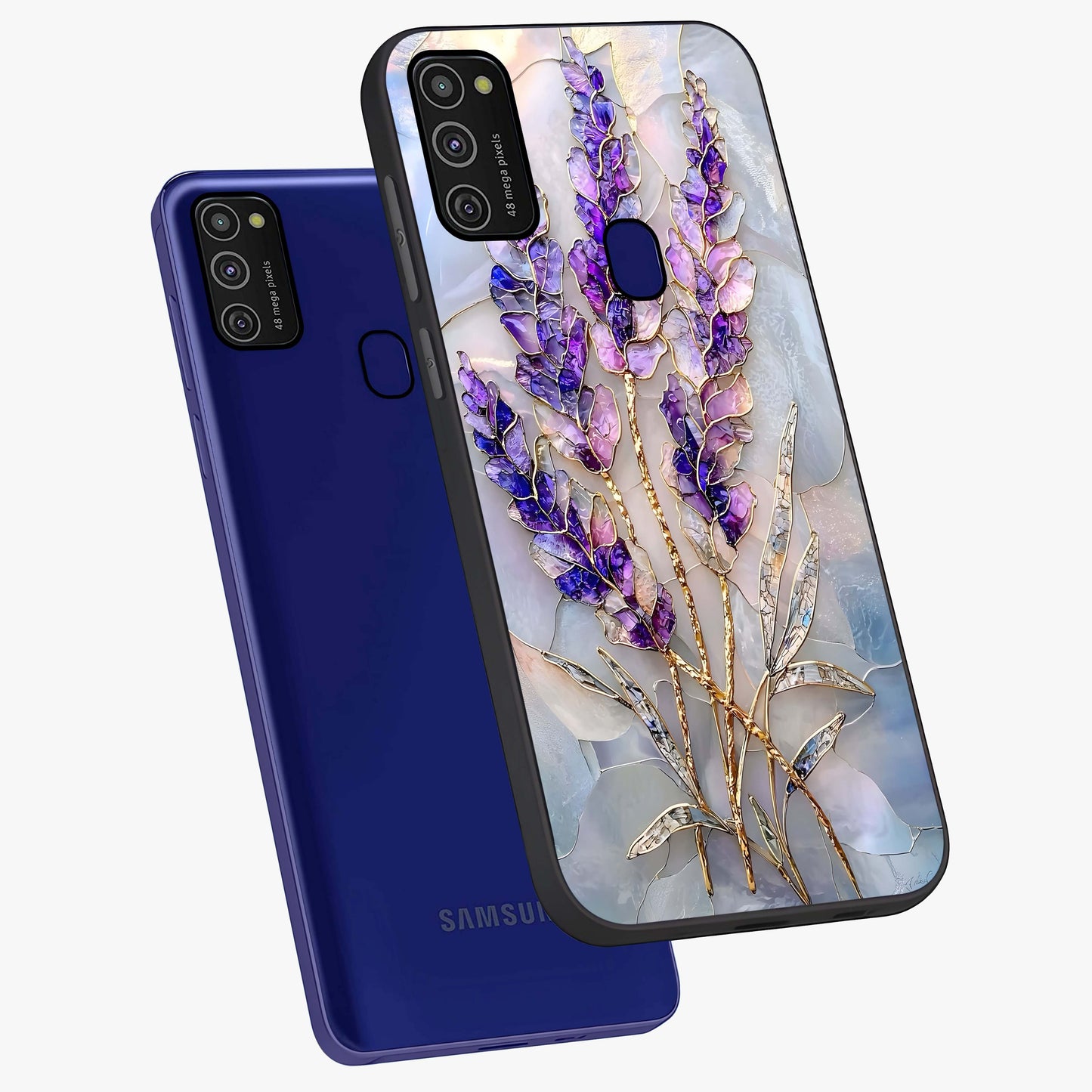 Lavender Dream Glow Glass Case displayed in angled mockup highlighting dreamy purple glow design with soft artistic style.