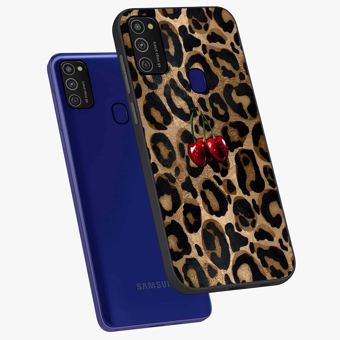 Leopard Wild Cherry Glass Case displayed in angled mockup highlighting bold animal print design with playful cherry aesthetic.