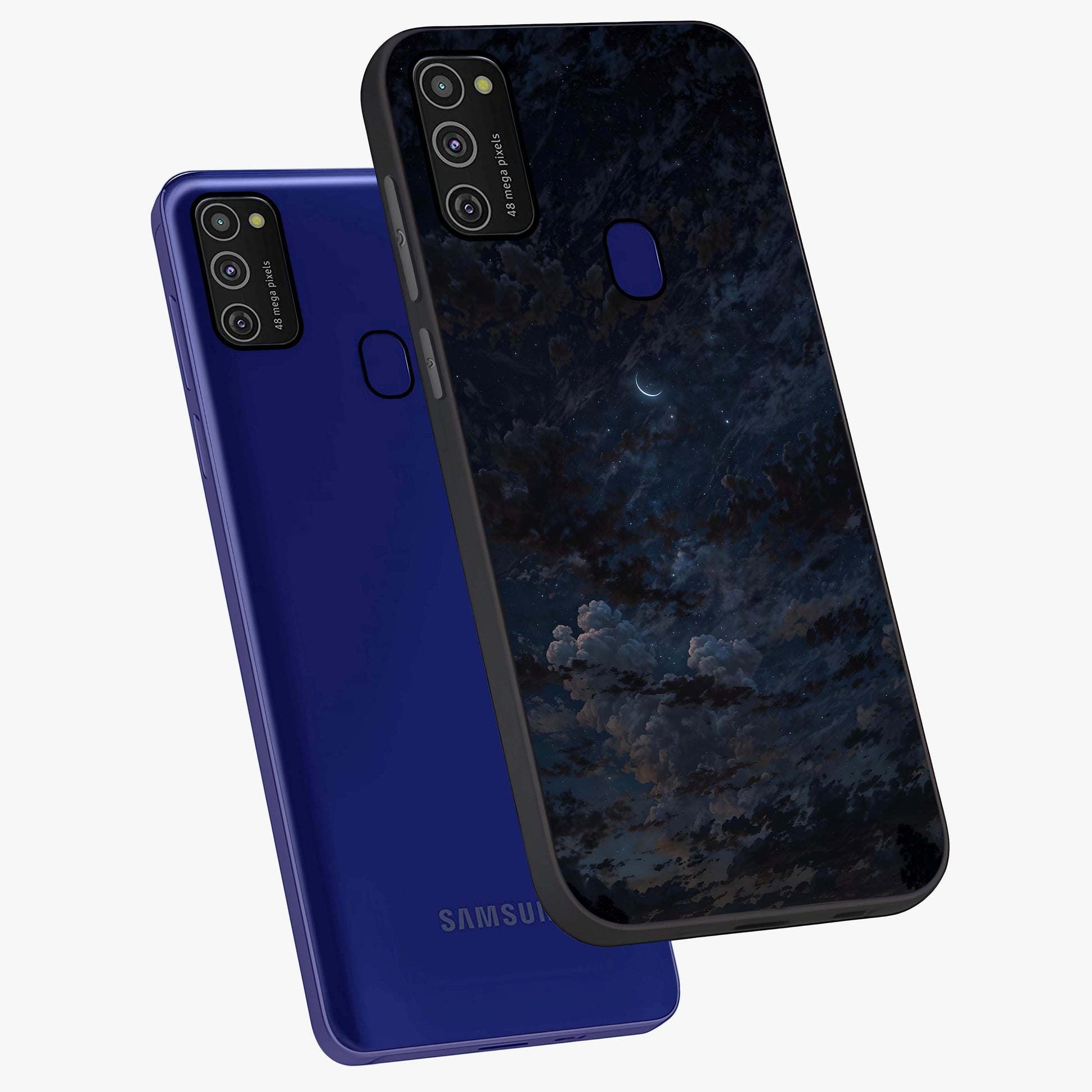 Lunar Veil Silence Glass Case displayed in angled mockup highlighting soft lunar design with peaceful celestial aesthetic.