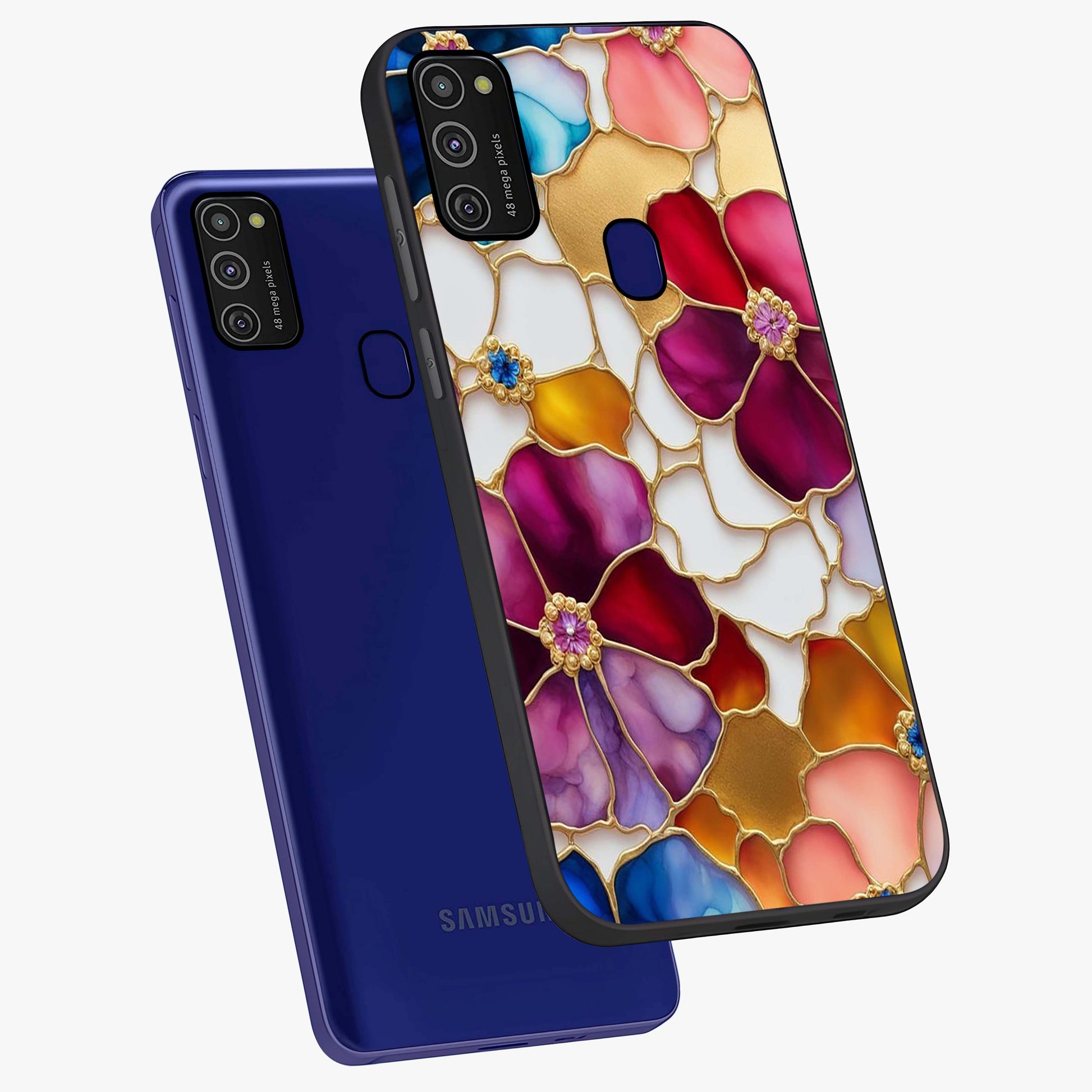 Marble Flower Pattern Glass Case displayed in angled mockup highlighting elegant marble floral design with modern aesthetic.