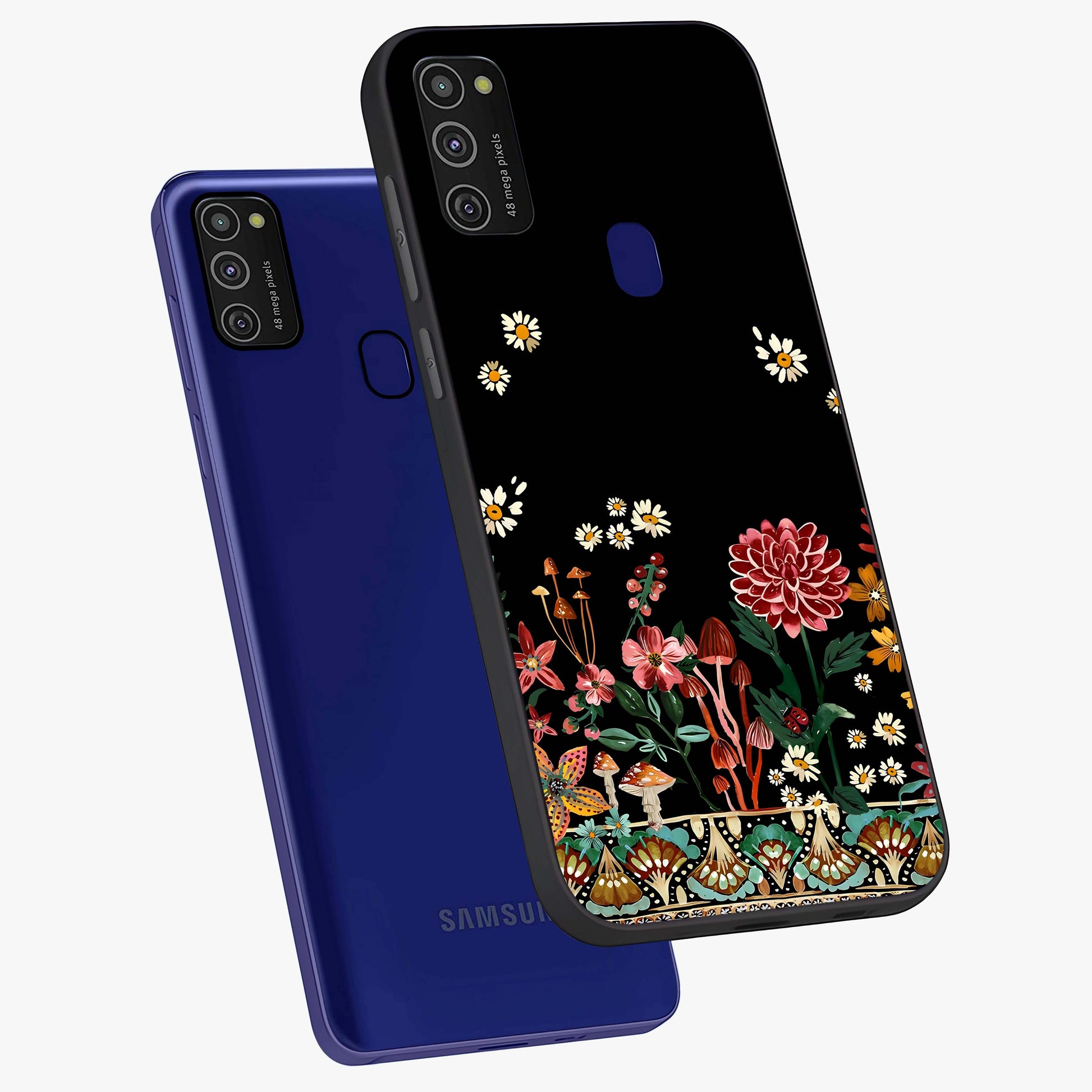 Midnight Bloom Pattern Glass Case displayed in angled mockup highlighting elegant flower design with midnight aesthetic style.