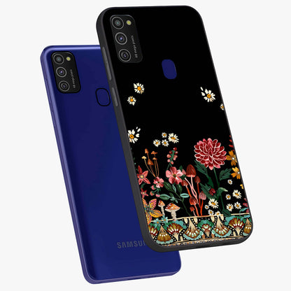 Midnight Bloom Pattern Glass Case displayed in angled mockup highlighting elegant flower design with midnight aesthetic style.