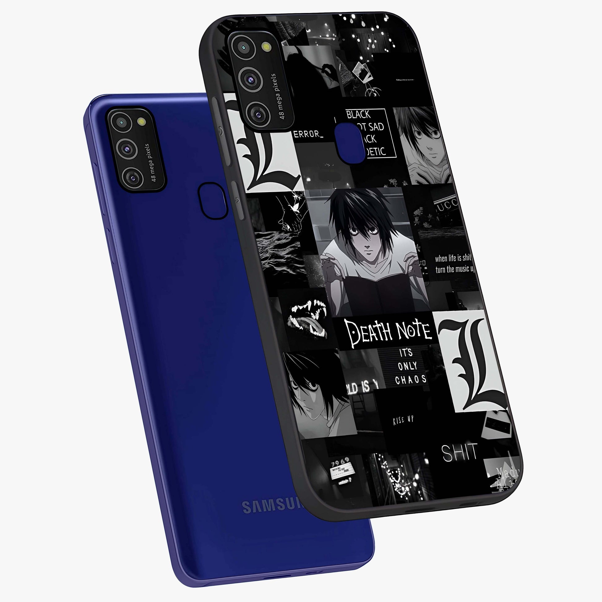 Midnight Chaos Mind Glass Case displayed in angled mockup highlighting chaotic artistic design with dramatic midnight aesthetic.