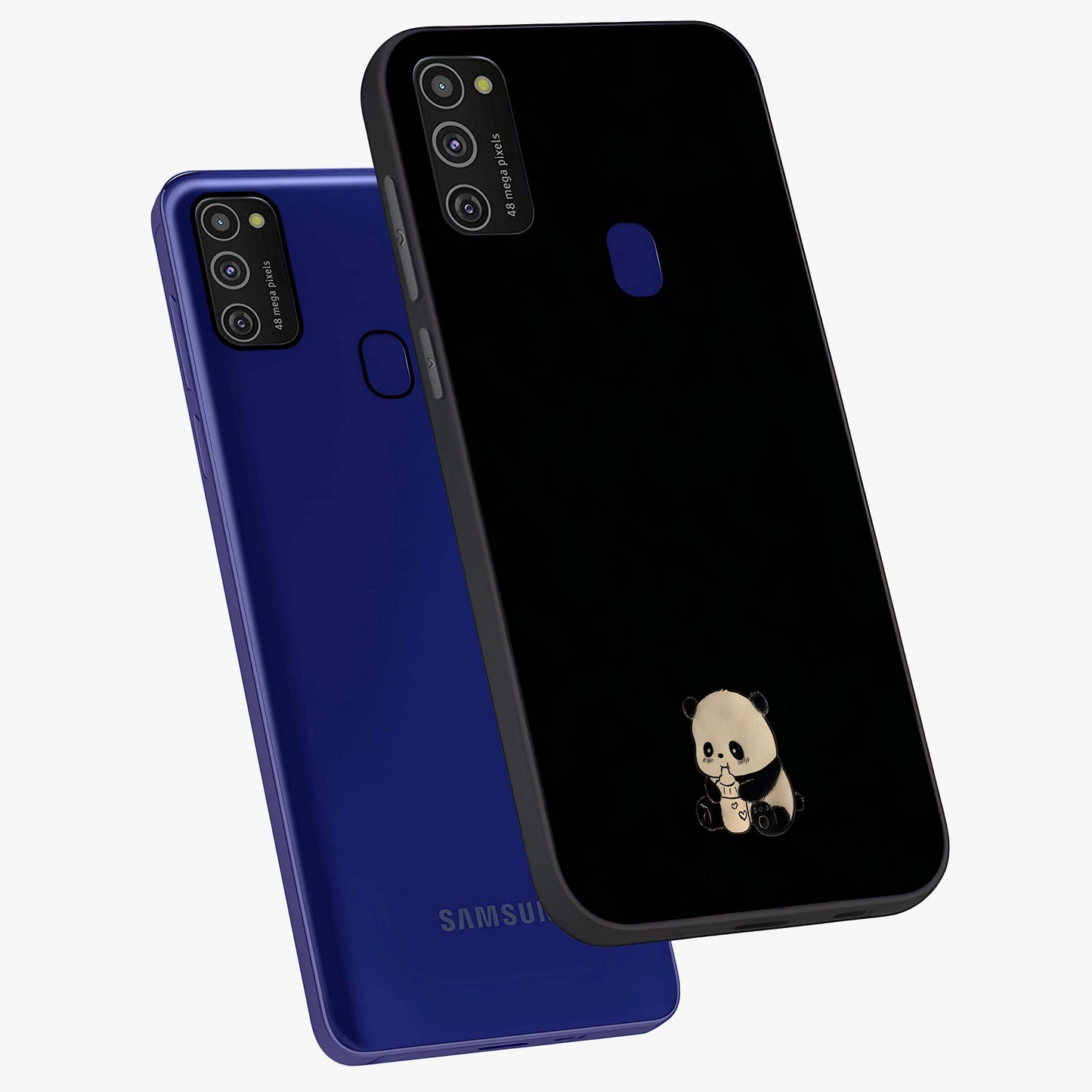 Midnight Panda Love Glass Case displayed in angled mockup highlighting adorable panda illustration with midnight aesthetic.