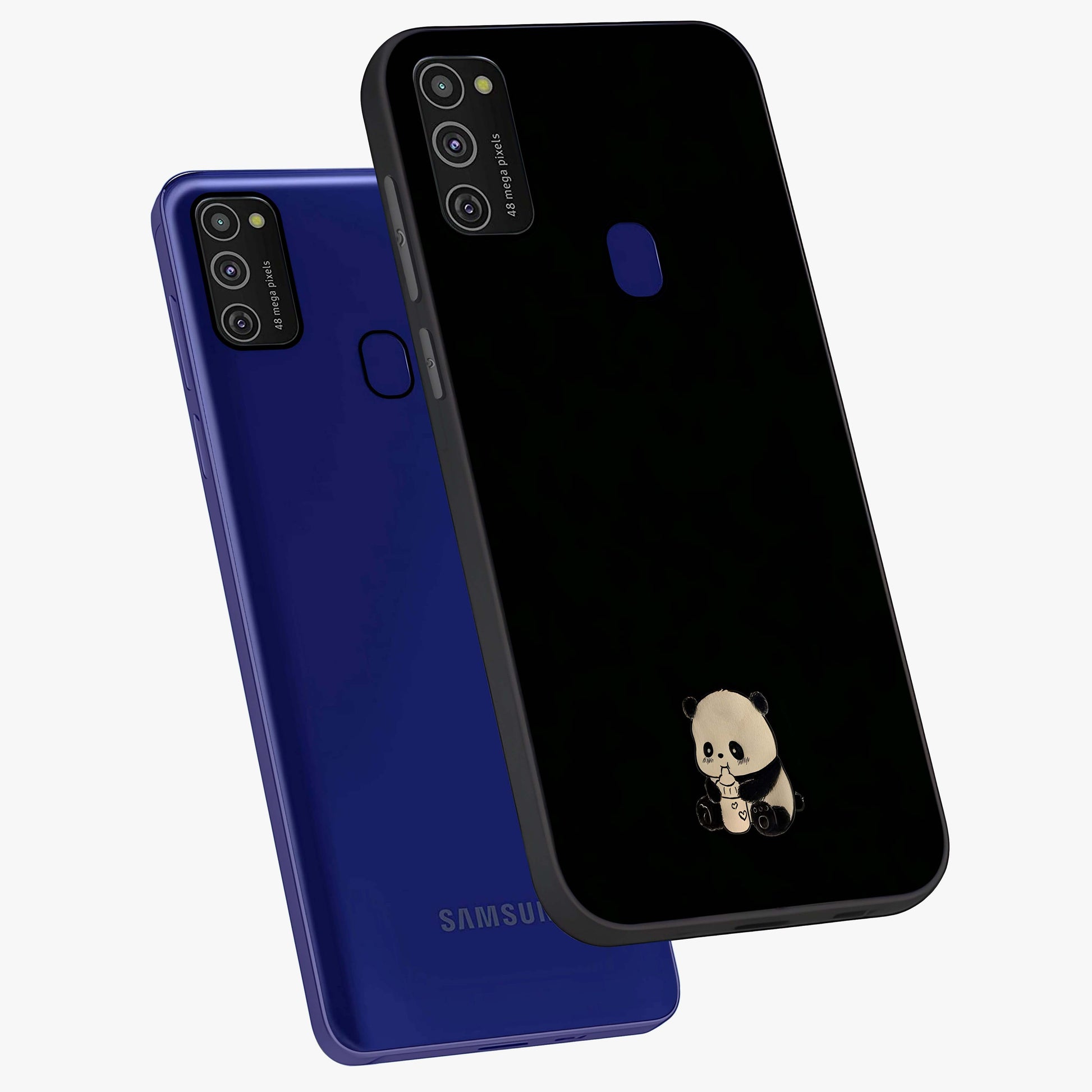 Midnight Panda Love Glass Case displayed in angled mockup highlighting adorable panda illustration with midnight aesthetic.