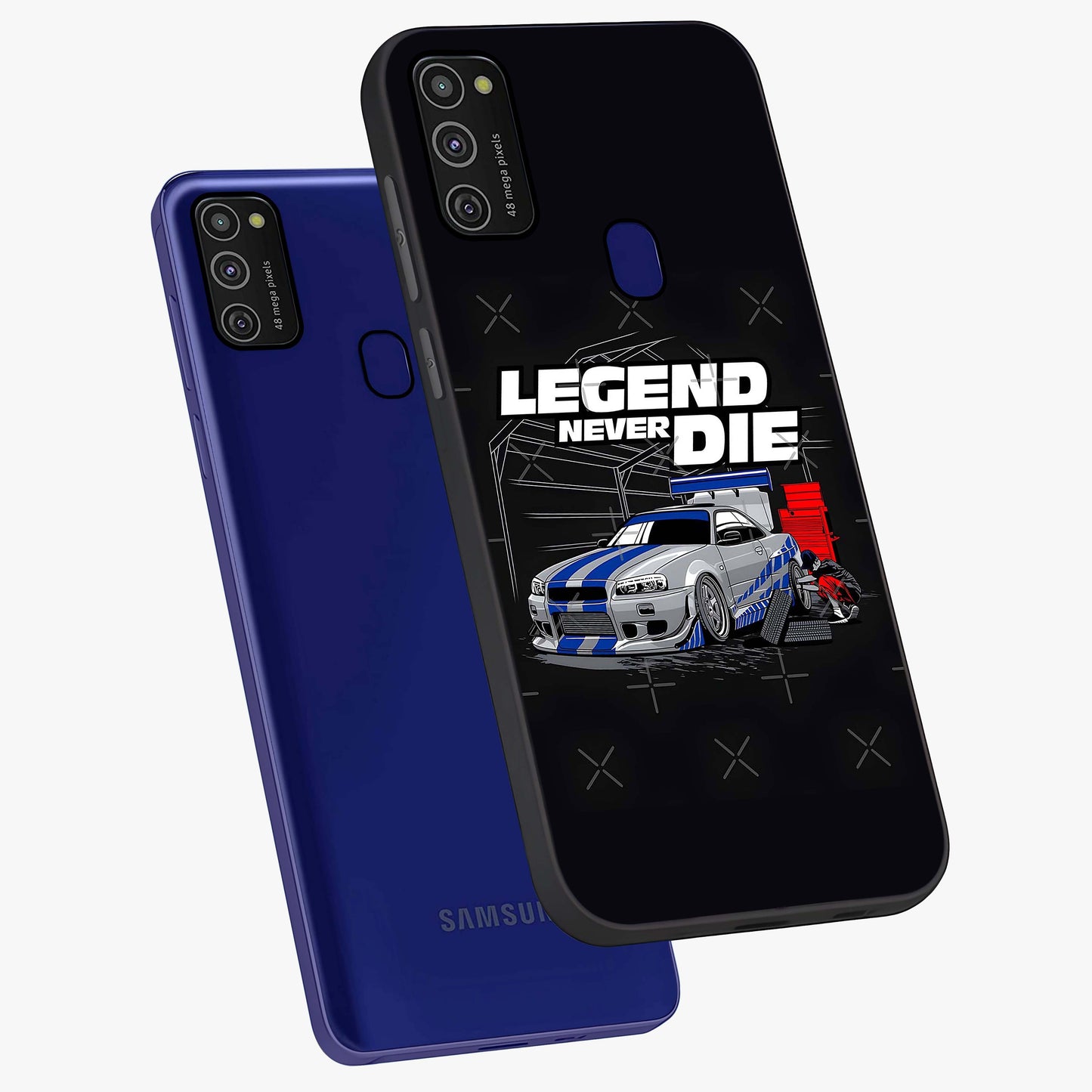 Midnight Racing Legacy Glass Case displayed in angled mockup highlighting dynamic automotive design with bold midnight aesthetic.