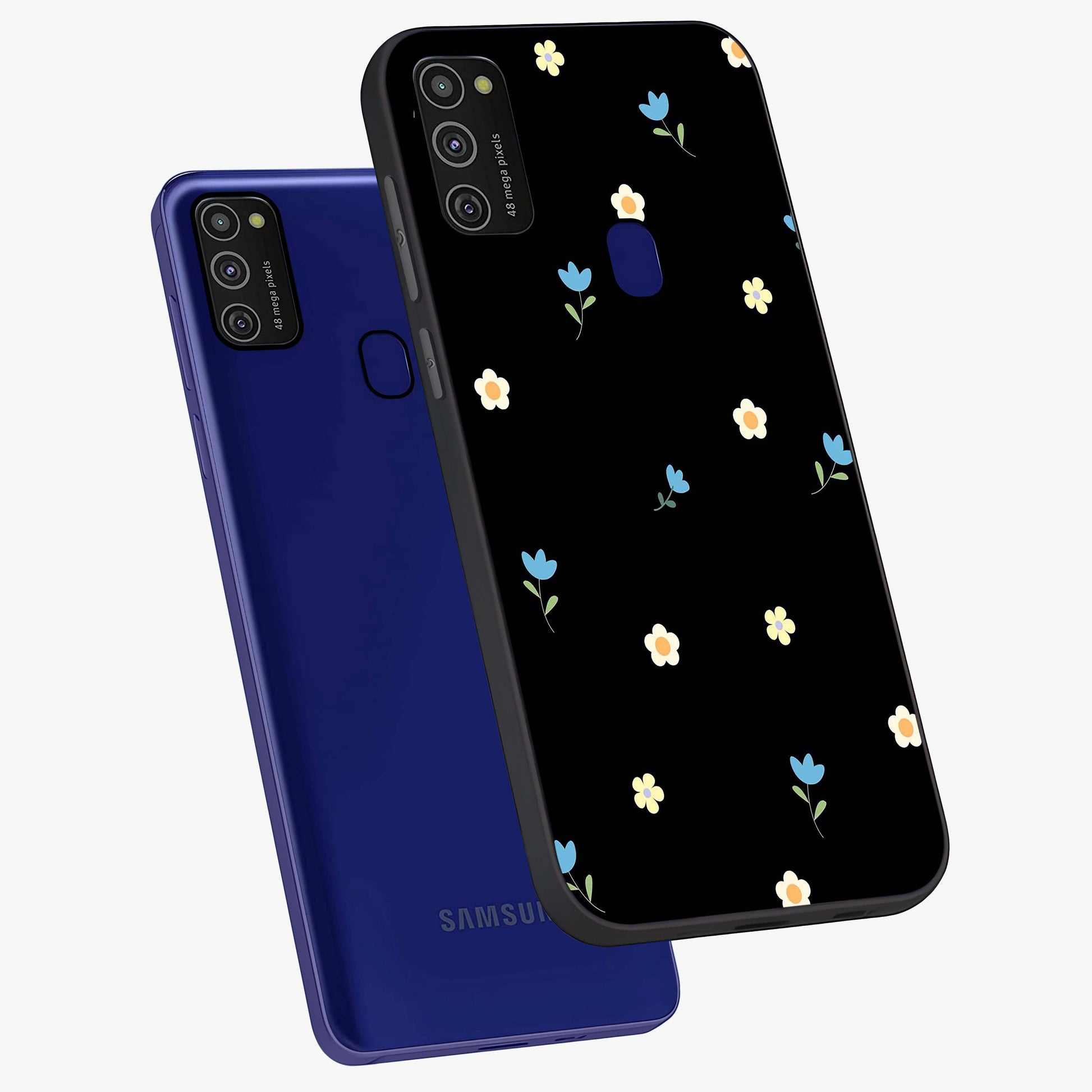Minimal Petal Whispers Glass Case displayed in angled mockup highlighting delicate petal design with clean minimal aesthetic.
