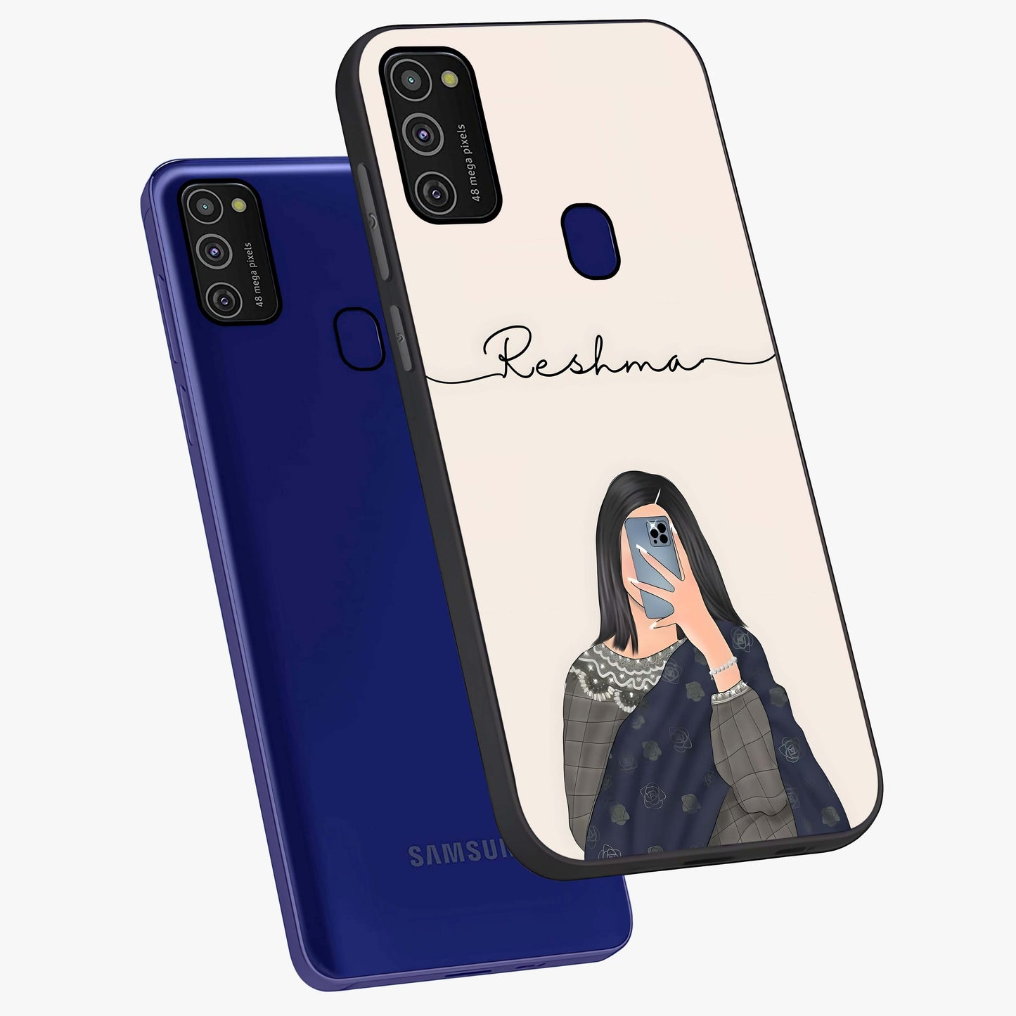 Mirror Mood Muse With Custom Name Glass Case displayed in angled mockup highlighting aesthetic mirror inspired design with custom name feature.