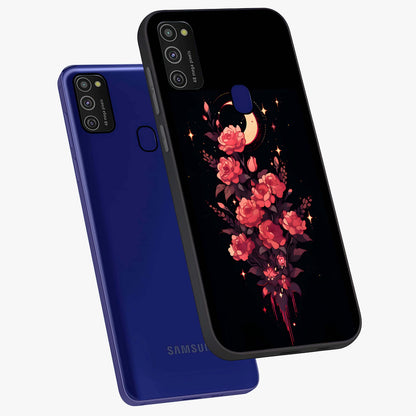 Moonlit Floral Elegance Glass Case displayed in angled mockup highlighting graceful flower design with soft moonlight aesthetic.