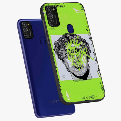 Neo Graffiti Rebellion Glass Case displayed in angled mockup highlighting urban street art design with rebellious aesthetic.
