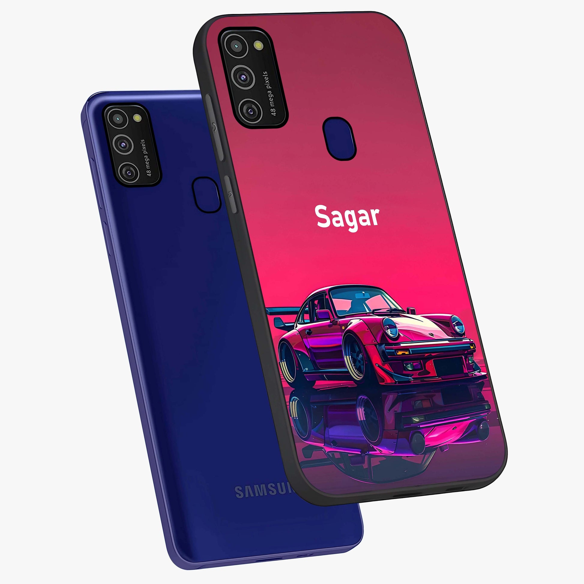 Neon Pink Porsche Glass Case displayed in angled mockup highlighting sleek neon pink car design with racing aesthetic.