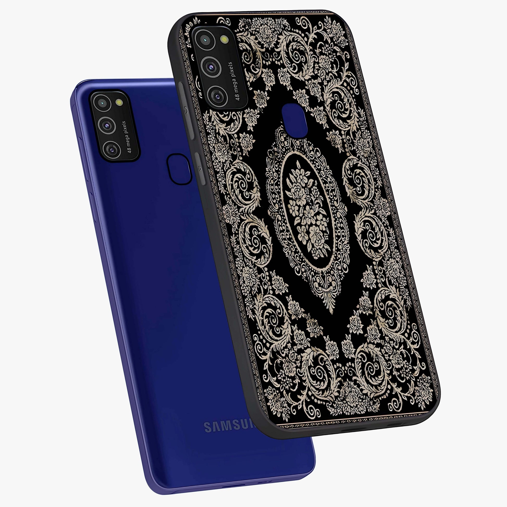 Noir Bloom Elegance Glass Case displayed in angled mockup highlighting refined flower design with stylish noir aesthetic.