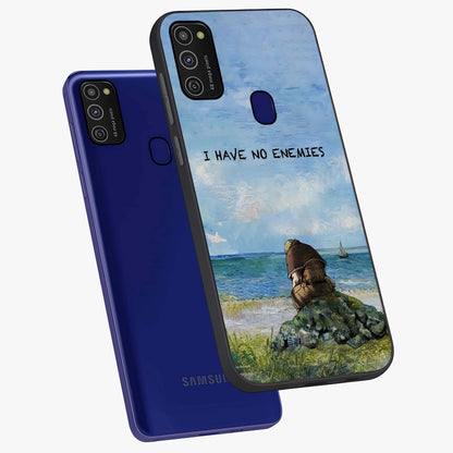 Peace Beyond War Glass Case displayed in angled mockup highlighting meaningful message design with artistic aesthetic style.