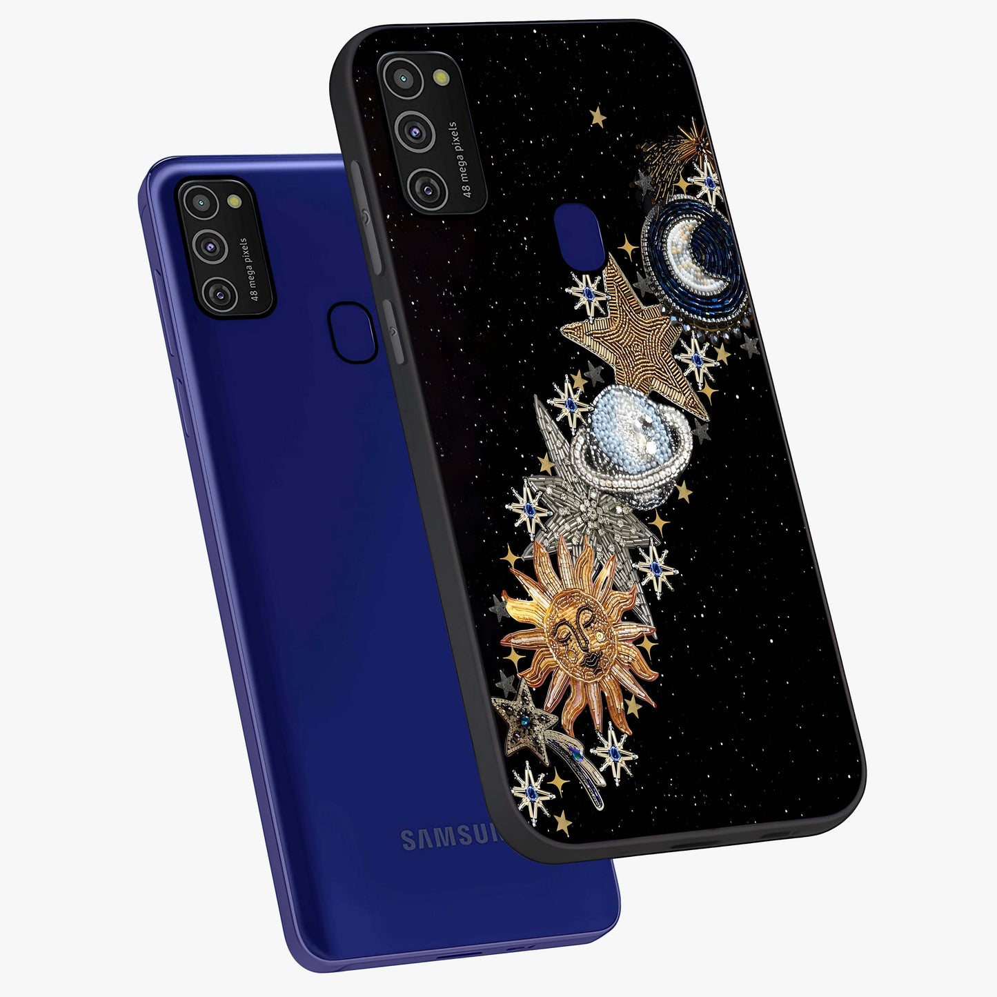 Pearls Universe Object Glass Case displayed in angled mockup highlighting celestial pearl design with dreamy aesthetic.