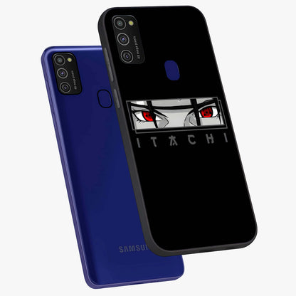 Scarlet Gaze Dominance Glass Case displayed in angled mockup highlighting intense visual design with bold scarlet aesthetic.