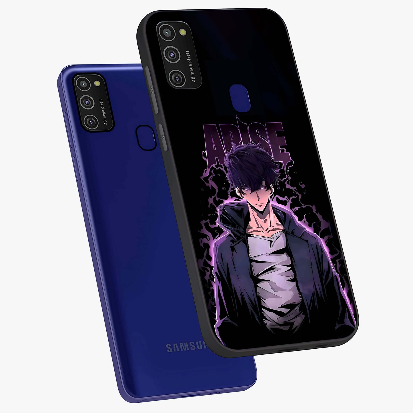 Shadow Monarch Awakening Glass Case displayed in angled mockup highlighting dramatic shadow warrior design with fantasy aesthetic.