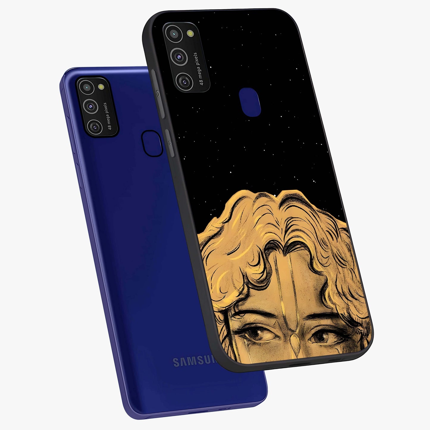 Shri Krishna Art Glass Case displayed in angled mockup highlighting spiritual Krishna illustration with divine aesthetic.