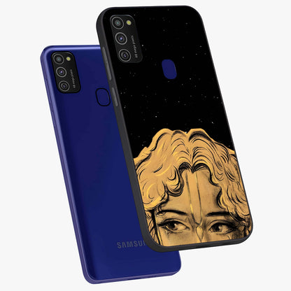 Shri Krishna Art Glass Case displayed in angled mockup highlighting spiritual Krishna illustration with divine aesthetic.