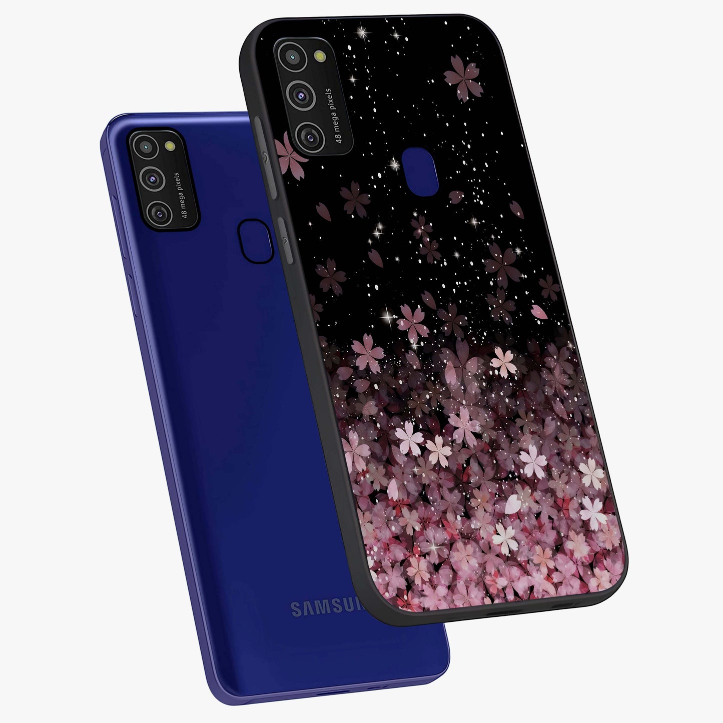 Small Starry Flowers Glass Case displayed in angled mockup highlighting tiny flower pattern with celestial aesthetic style.