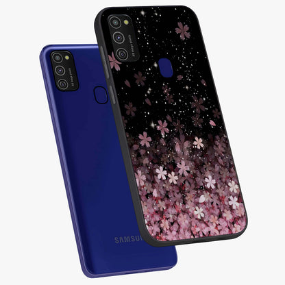 Small Starry Flowers Glass Case displayed in angled mockup highlighting tiny flower pattern with celestial aesthetic style.