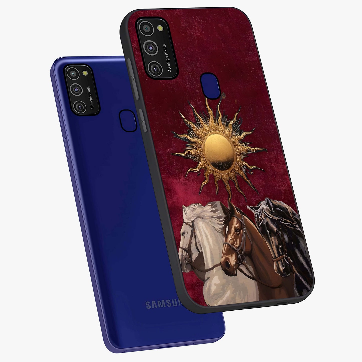 Solar Riders Glass Case displayed in angled mockup highlighting powerful rider illustration with radiant solar aesthetic.